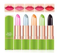 Lot de 5 rouges à lèvres à l'aloe vera - Température magique - Changement de couleur - À l'aloe vera - Baume à lèvres durable - Empêche le dessèchement - Imperméable - Longue durée de vie