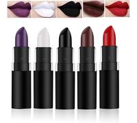 Lot De 5 Rouges À Lèvres Vampire Set Matte Long Lasting Rouge Noir Violet Blanc Velours Rouge À Lèvres Pour Mascarade,Cosplay,Maquillage Halloween