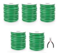 Lot de 5 rouleaux de fil de fer caoutchouté pour plantes - 3 mm x 8 m - Vert - Avec sécateur - Fil de liaison souple pour soutenir les plantes