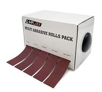 Lot de 5 rouleaux de papier abrasif avec distributeur de papier émeri rétractable pour métal, verre, charpentier - 5 rouleaux de 6 m