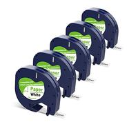 Lot de 5 rouleaux de papier blanc 91330 de rechange pour étiqueteuse Dymo Letratag - 12 mm x 4 m - Compatible avec Dymo Letratag Refillsb LT-100H QX50 LT-100T