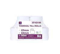 Lot de 5 rouleaux de papier thermique 57 mm x 50 m x 12 mm pour caisse enregistreuse avec imprimante de tickets - Papier thermique sans BPA (57-58 x 63 x 12)