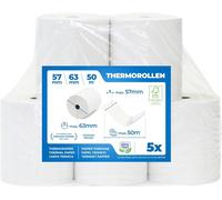 Lot de 5 rouleaux de papier thermique de qualité supérieure-57 mmx52 mmx12 mm-50 m de longueur-Certifié pour imprimante de caisse comme Epson,IBM,Metapace,etc.