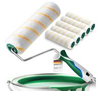 Lot de 5 rouleaux de peinture avec étrier - Rouleau de peinture jaune de 25 cm avec poils de 12 mm - Poignée 3K et prise de style - Rouleaux de peinture pour peinture murale - Outil de peinture