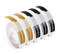 Lot de 5 rouleaux de ruban adhésif 3D en plastique compatible avec les étiqueteuses à gaufrer Omega Junior 9 mm, 2 x doré/3 x noir, compatible avec les étiqueteuses de gaufrage DYMO Omega Junior