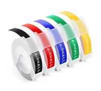Lot de 5 rouleaux de ruban adhésif 3D en plastique compatible avec les étiqueteuses DYMO Omega Junior - 9 mm - Noir/rouge/bleu/vert/jaune