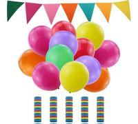 Lot de 5 rouleaux de serpentins arc-en-ciel + 30 ballons, serpentins de 4 m avec 18 démolitions chacun, ballons colorés en 6 couleurs, décoration d'anniversaire pour anniversaire, fête, avec 1 fanion