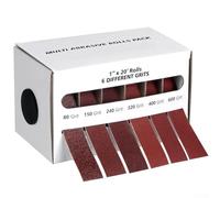 Lot de 5 rouleaux de tissu émeri 25 mm x 6 m pour le ponçage du bois, du métal et du verre, papier abrasif fin