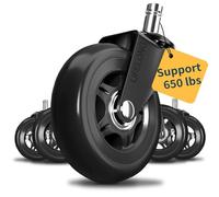 Lot de 5 roulettes de chaise de bureau en caoutchouc noir pour sols en bois dur et moquette - Robustes - Ajustement universel (PAS pour 1KEA)