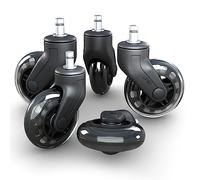 Lot de 5 roulettes de rechange pour chaise de bureau pour tapis, bois et carrelage - Roulettes de chaise de bureau de qualité supérieure pour chaise de travail et de jeu - Roue en caoutchouc lisse et