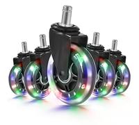 Lot de 5 roulettes pivotantes de rechange robustes avec lumières RVB à changement de couleur - Ajustement universel pour bois dur, carrelage et moquette - Roulettes silencieuses de 11 x 22 mm pour