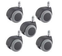 Lot de 5 Roulettes pivotantes JUMELÉE pour FAUTEUIL CAOUTCHOUC GRIS diamètre 50 mm à tige lisse 11x22 mm