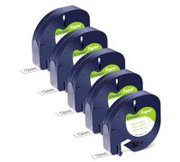 Lot de 5 Ruban Compatibles Avec Dymo Letra Tag 91330 Noir sur Blanc 12 mm | 4 m Ruban de Remplacement 91200 91330 S0721510 compatible avec les imprimantes d'étiquettes LT-100T et LT-110T Plus