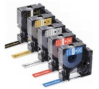 Lot de 5 rubans adhésifs colorés pour Dymo D1 - Doré/argenté/rouge/bleu/noir - Recharges pour étiqueteuse Dymo 45022 45023 45024 45026 45027 - Compatible avec Dymo LabelManager 160 210D 260P 280 360D