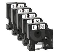 Lot de 5 rubans adhésifs de rechange pour DYMO 18444 Rhino en vinyle 12 mm 0,47 1/2 pouce Noir sur blanc pour les étiqueteurs DYMO Rhino 5200 4200 6000 3000 Pro 1000 Tyco T107M 3M PL200