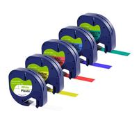 Lot de 5 Rubans Blanc/Bleu/Jaune/Rouge/Vert compatible Dymo LetraTag - Etiquette plastique 91201 91202 91203 12mm x 4m Phonillico®
