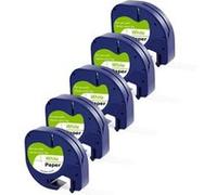 Lot de 5 Rubans Blanc compatible Dymo LetraTag - Etiquette papier 91200 12mm x 4m