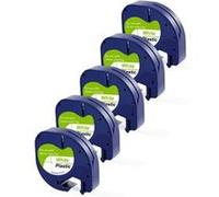 Lot de 5 Rubans Blanc compatible Dymo LetraTag - Etiquette plastique 91201 12mm x 4m