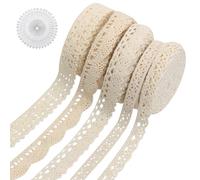 Lot de 5 Rubans Dentelle Vintage Beige avec Épingles à Tête Ronde, Ruban Décoratif Rétro pour Emballage Cadeaux, Mariage, Décoration Maison et DIY Bricolage