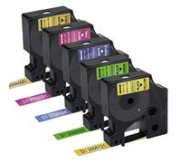 Lot de 5 rubans d'étiquettes de rechange pour étiqueteuse Dymo D1 2056090 2056091 2056094 2056098 2056121 Doré/rose/violet/vert/bleu à paillettes pour LabelManager 160 280 360D 420P PnP