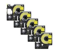 Lot de 5 rubans d'étiquettes souples en nylon noir sur blanc, compatibles avec les étiqueteuses Dymo Rhino 9/12/19 mm(5PK Nylon Yellow,19mm)
