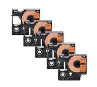 Lot de 5 rubans d'étiquettes souples en nylon noir sur blanc, compatibles avec les étiqueteuses Dymo Rhino 9/12/19 mm(5PK Vinyl Orange,9mm)