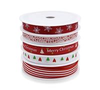 Lot de 5 rubans gros grain de Noël colorés en satin de polyester double face pour fêtes de fin d’année, mariage, emballage cadeau, fabrication de nœuds et autres projets - 5 m