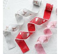 Lot de 5 rubans pour sapin de Noël - 2 m - Rouge et gris - Décoration de vacances pour emballage, fête et décoration saisonnière (rouge)