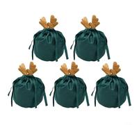 Lot de 5 sacs à bonbons en velours pour Noël avec bois de cerf pour cadeaux de fête, rangement de collations et organisation de petits articles avec cordon de serrage pratique (vert)
