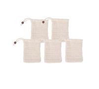 Lot de 5 sacs à savon en maille de sisal naturel pur beige avec cordon de serrage, peut être utilisé pour mousser, sécher, exfolier, bain, lavage des mains et massage, convient pour créer de la mousse