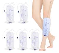 Lot de 5 sacs à urine de 1000 ml - Longueur du tube : 30 cm - Sac de drainage - Avec valve en T et bandes en tissu