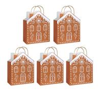 Lot de 5 sacs cadeaux de Noël en forme de maison en pain d'épices avec poignées, sacs à friandises en forme de maison en pain d'épices, sacs réutilisables en papier kraft pour emballer des cadeaux de