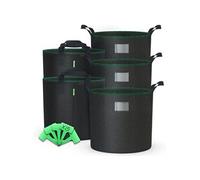 VOUNOT® Lot de 5 Sac de Plantation Non Tissé 65L avec Poignées et 15 Étiquettes Sacs à Plantes de Tomate Grande Capacité Ø45.5cm et Hauteur 40cm Pots pour Plantes, Fleurs, Fraises