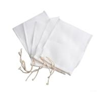 Lot de 5 sacs filtrants réutilisables en nylon avec cordon de serrage 15 x 20 cm pour brassage maison, lait de noix, jus, soupe, filtre d'infusion réutilisable avec cordon de serrage (100 microns)