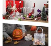 Lot de 5 sacs fourre-tout réutilisables en PVC transparent avec poignées robustes pour mariages, anniversaires, fêtes prénatales, Noël et utilisation au détail (20 x 25 x 7 cm à 20 x 30 x 10 cm)
