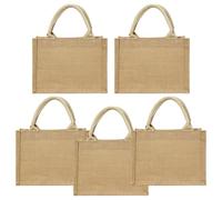 Lot de 5 sacs fourre-tout réutilisables en toile de jute avec poignées, sacs cadeaux bruts pour mariages, shopping, enterrement de vie de jeune fille, aventures de plage, 24 x 18 x 13 cm