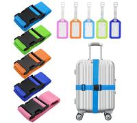Lot de 5 sangles de bagage avec étiquettes de bagages réglables avec boucle pour fermeture de bagages