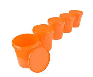 Lot de 5 seaux avec Couvercle - Orange - 16 litres - Étanche et Stable - Convient à Un Usage Alimentaire - Seau Vide avec poignée et Couvercle - Couvercle - pour Produits Chimiques