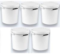 Lot de 5 seaux de 20 litres avec couvercle blanc - Lot de 5 seaux à lait/stockage empilables - Seau à miel - En plastique alimentaire - Pour farine - Seau à eau