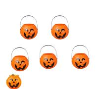 Lot de 5 seaux en forme de citrouille d'Halloween, récipient à bonbons en plastique avec poignée - Seau à citrouille phosphorescent pour décorations d'Halloween et collection de bonbons (S, 5 pièces)