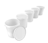 Lot de 5 seaux vides avec Couvercle de 16 l - Blanc - Convient pour Un Usage Alimentaire - Hermétique et Stable - avec poignée et Couvercle - pour Aliments