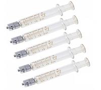 Lot de 5 seringues en verre avec bouchons, seringue en verre réutilisable Luer Lock de 2 ml, échantillon de laboratoire pour laboratoire