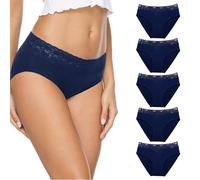 Lot de 5 slips en coton pour femme - Sans couture - Tanga sans couture - Avec dentelle - En microfibre - Invisible - Skiny - Respirant - En coton, bleu, XL