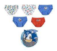Lot de 5 Slips et Trousse Sonic - sous-vêtements Garçon Coton Doux et Respirant, Slips Confortables et Ajustables, 6-8 Ans