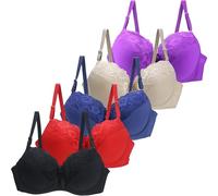 Lot de 5 soutiens-gorge minimiseurs push-up rembourrés en dentelle florale pour femme - Couverture complète - Confortable et doux - Soutien-gorge à armatures, # 01, 90B