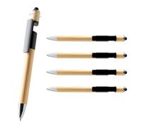 Lot de 5 stylos à bille en bambou avec stylet HERO, stylo Fidget et support pour smartphone - Stylo anti-stress 3 en 1 polyvalent pour le bureau, l'école et les déplacements