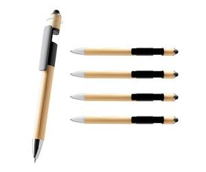 Lot de 5 stylos à bille en bambou avec stylet HERO, stylo Fidget et support pour smartphone - Stylo anti-stress 3 en 1 polyvalent pour le bureau, l'école et les déplacements