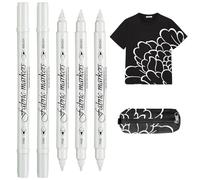 Lot de 5 stylos à double pointe pour textile à séchage rapide, pointes lisses, fines et larges pour personnaliser les vêtements et les tissus, stylo à dessin textile blanc