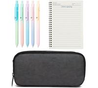 Lot de 5 stylos à encre gel japonais de 0,5 mm, trousse noire et 6 carnets A5 - Stylos à encre noire à pointe fine, organiseur de 200 pinceaux, ensemble de carnets de 160 pages
