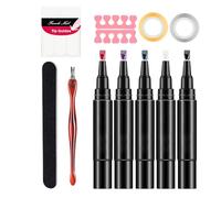 Lot de 5 stylos à ongles - 5 ml - Gel S Pen 3 en 1 - Stylo à pointe des ongles - Séchage rapide - Accessoires de vernis à ongles pour professionnels